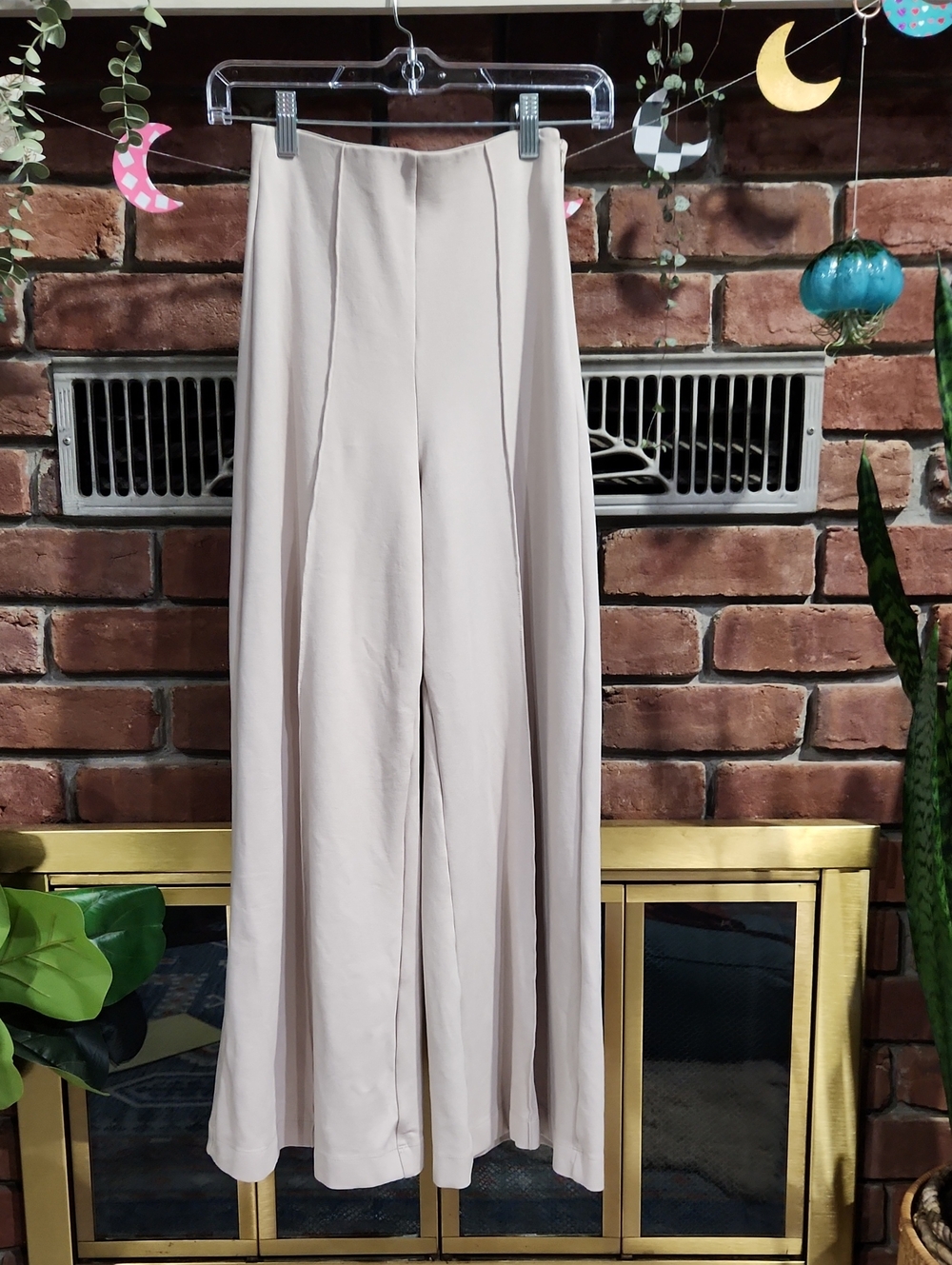Quince Ultra Wide-Leg High-Rise Ponte Pants, XS Short, Light Beige
